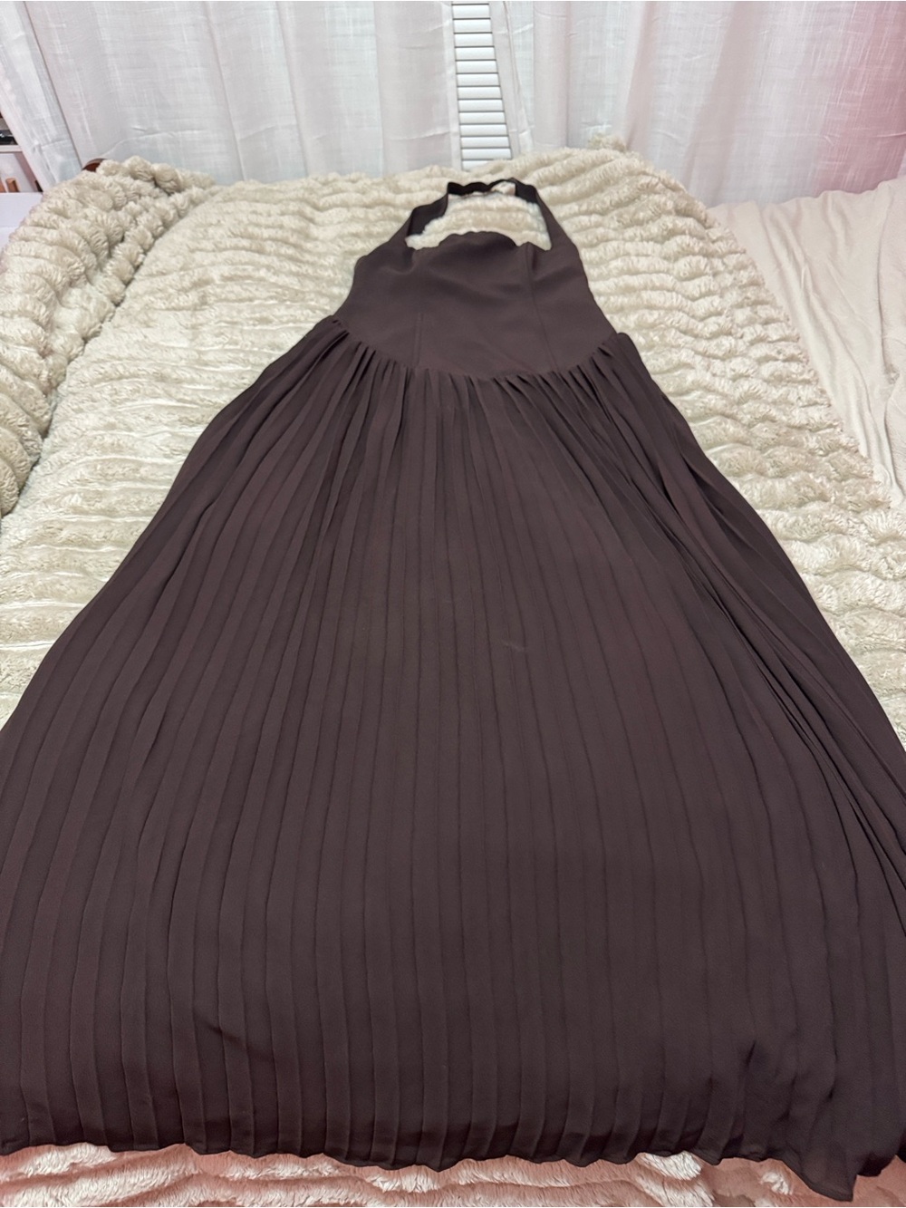 Meshki Stacie Pleated Halter Dress in Cacoa - Picture 4 of 13